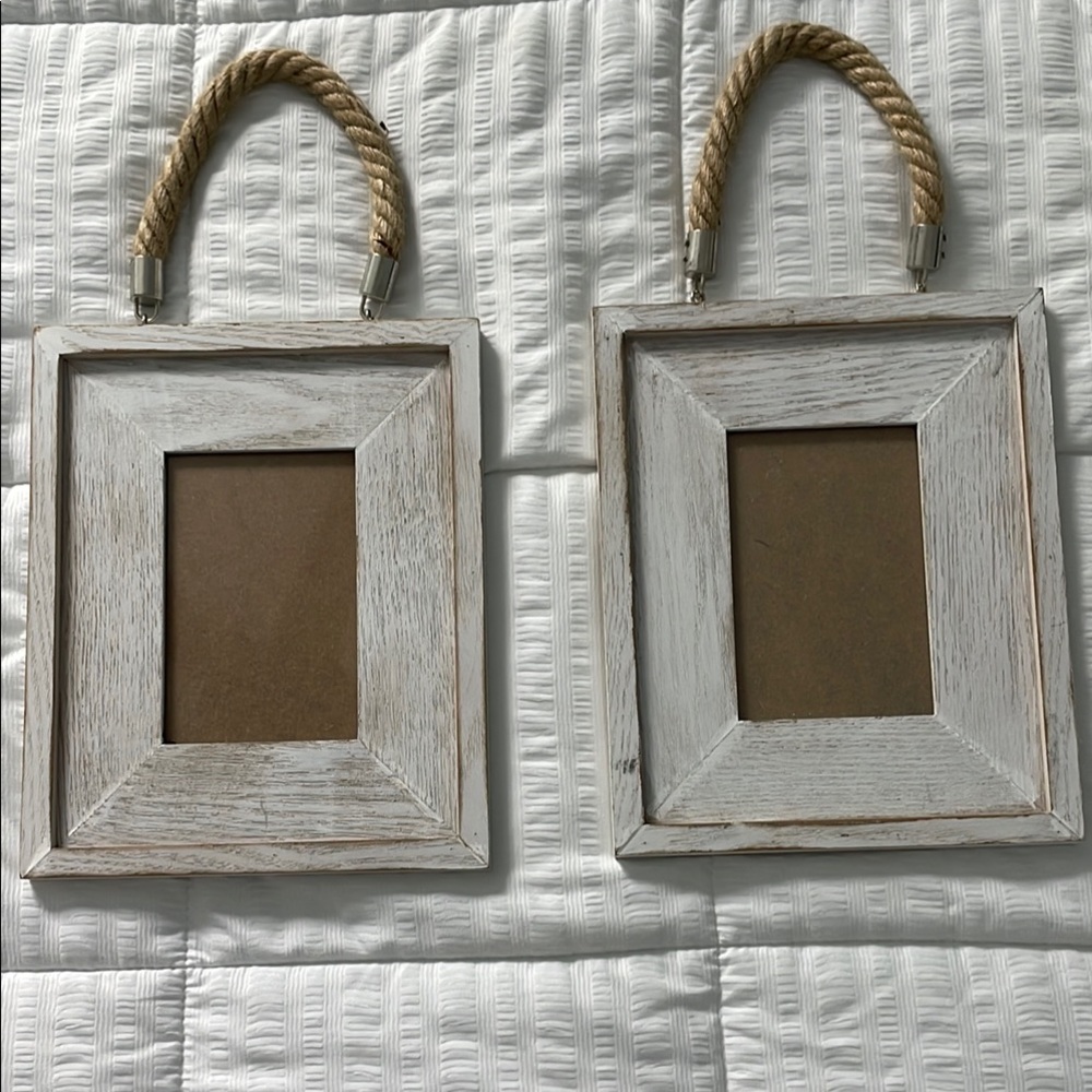 White and Tan Accents Picture Frames with Rope Hangers